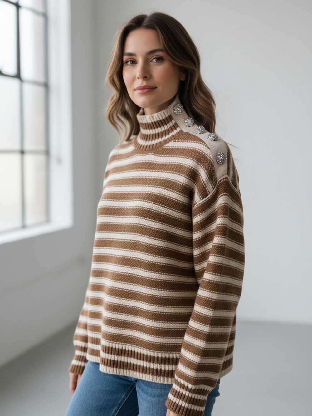 J Crew Cable Knit Mock Neck Pullover Sweater
